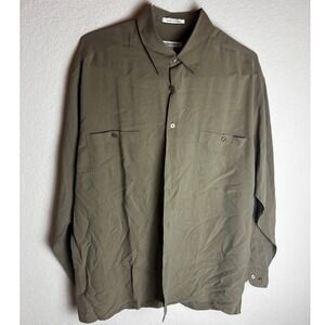 Burma Bibas Mens Suede Button Down Long Sleeve Shirt Olive Green Size L NWT